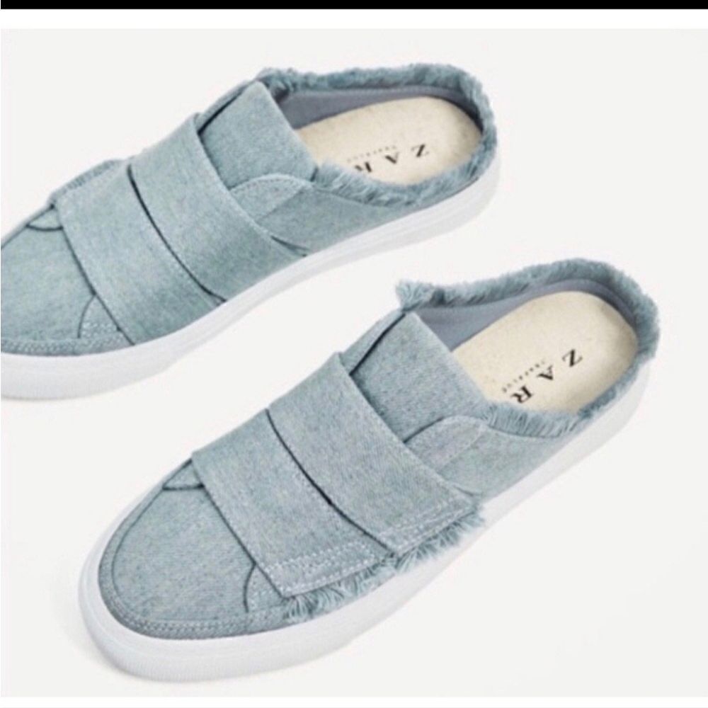 Zara Slip on Canvas Denim Shoes with Stylish Fringe - Picture 1 of 14